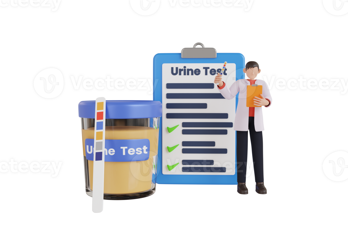 3d illustration of urine test for medical and healthcare. Urine test strip or dipstick test used to determine pathological changes in a patient urine sample png