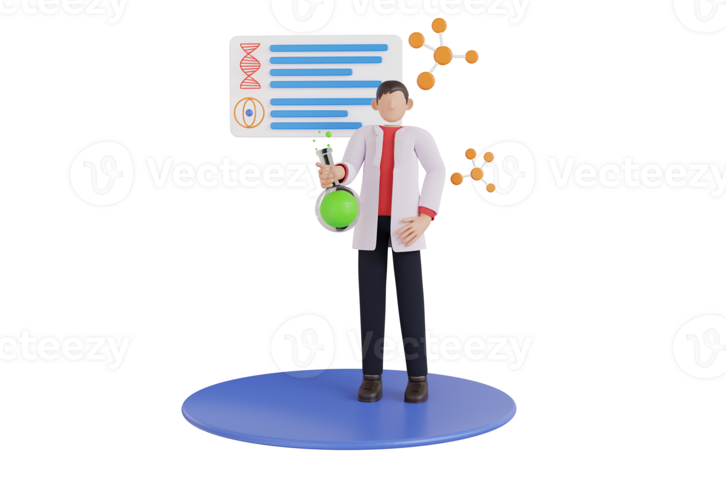 Scientist doing research and experiment at medical lab with special equipment. Scientist doing research at neural connections. 3d illustration png