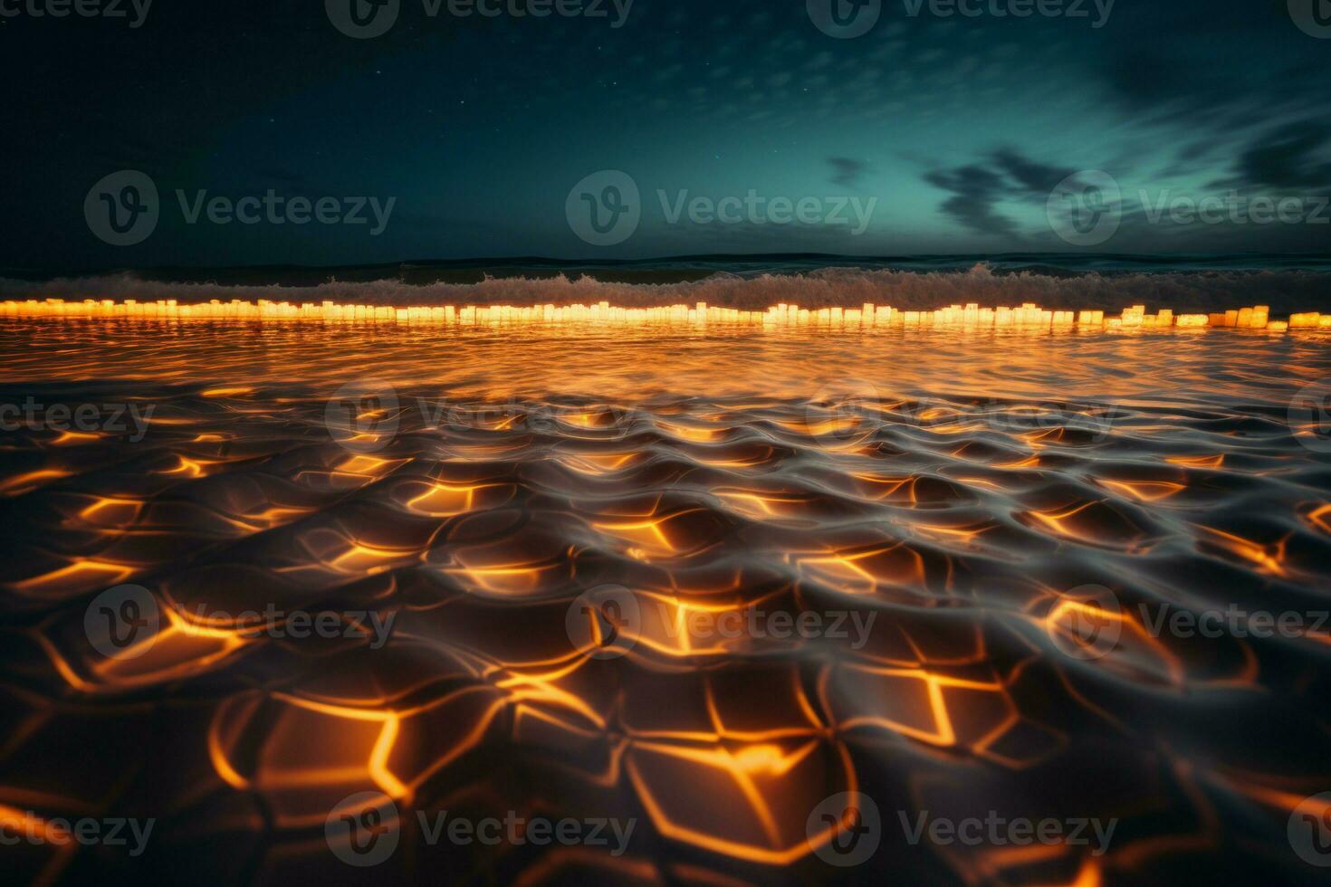 noche playa luces. generar ai foto