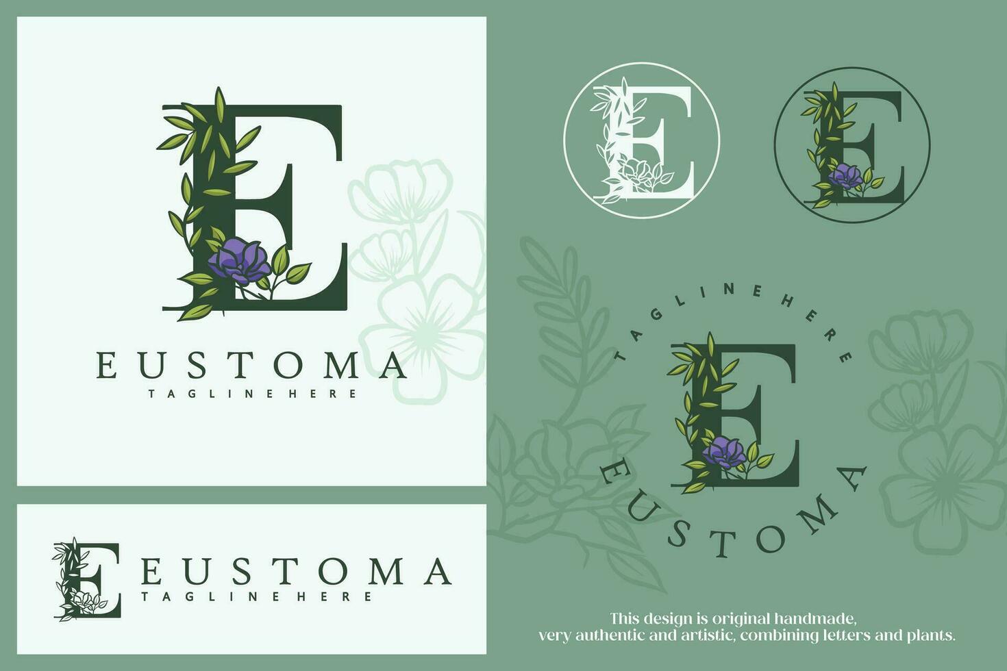 Floral Botanical Letter D. Monogram Font Logo combined with plants. Circle Flower Logo, pictorial, in pastel colors vector