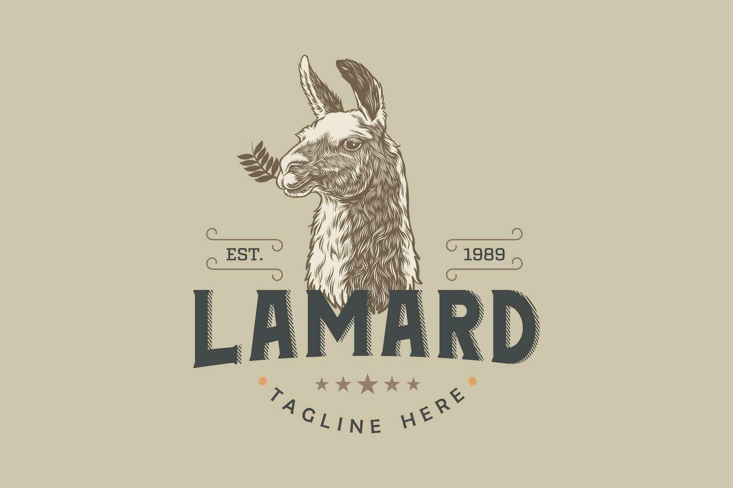 Ilama vintage logo design, with authentic hand drawing vector