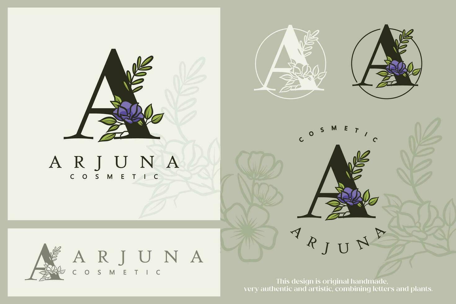 Floral Botanical Letter A. Monogram Font Logo combined with plants. Circle Flower Logo, pictorial, in pastel colors vector