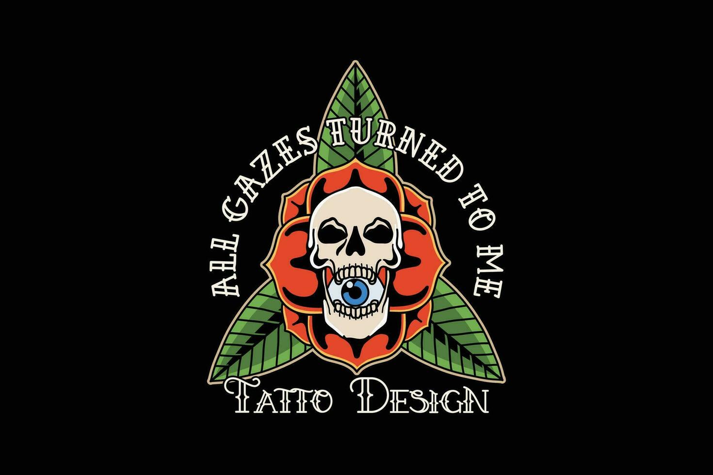 Rose and skull tattoo with eyes in its mouth. traditional old style tattoo. Rose isolated vector illustration. Can be used for tattoo and t-shirt designs