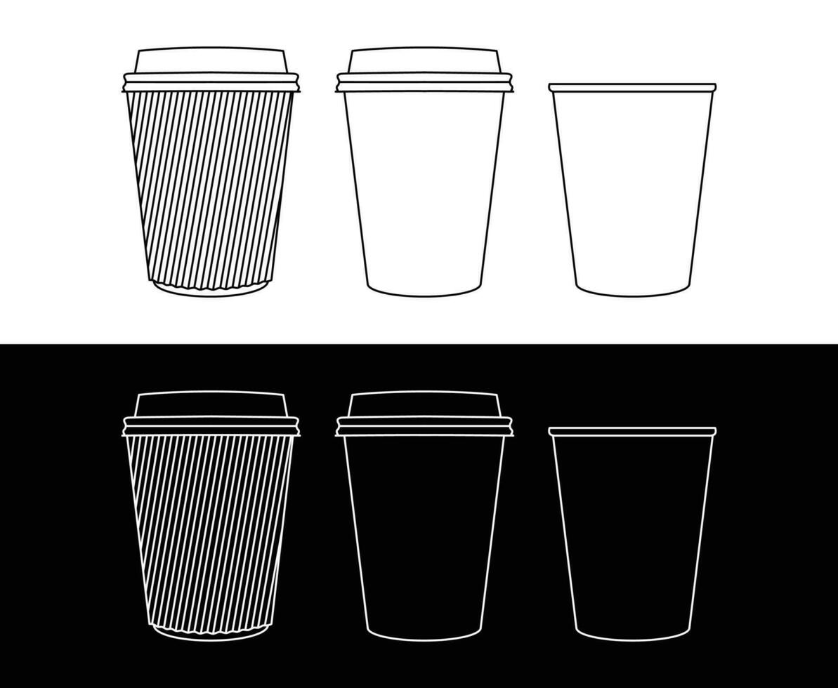 Set of paper coffee mugs. linear icon and Editable stroke vector