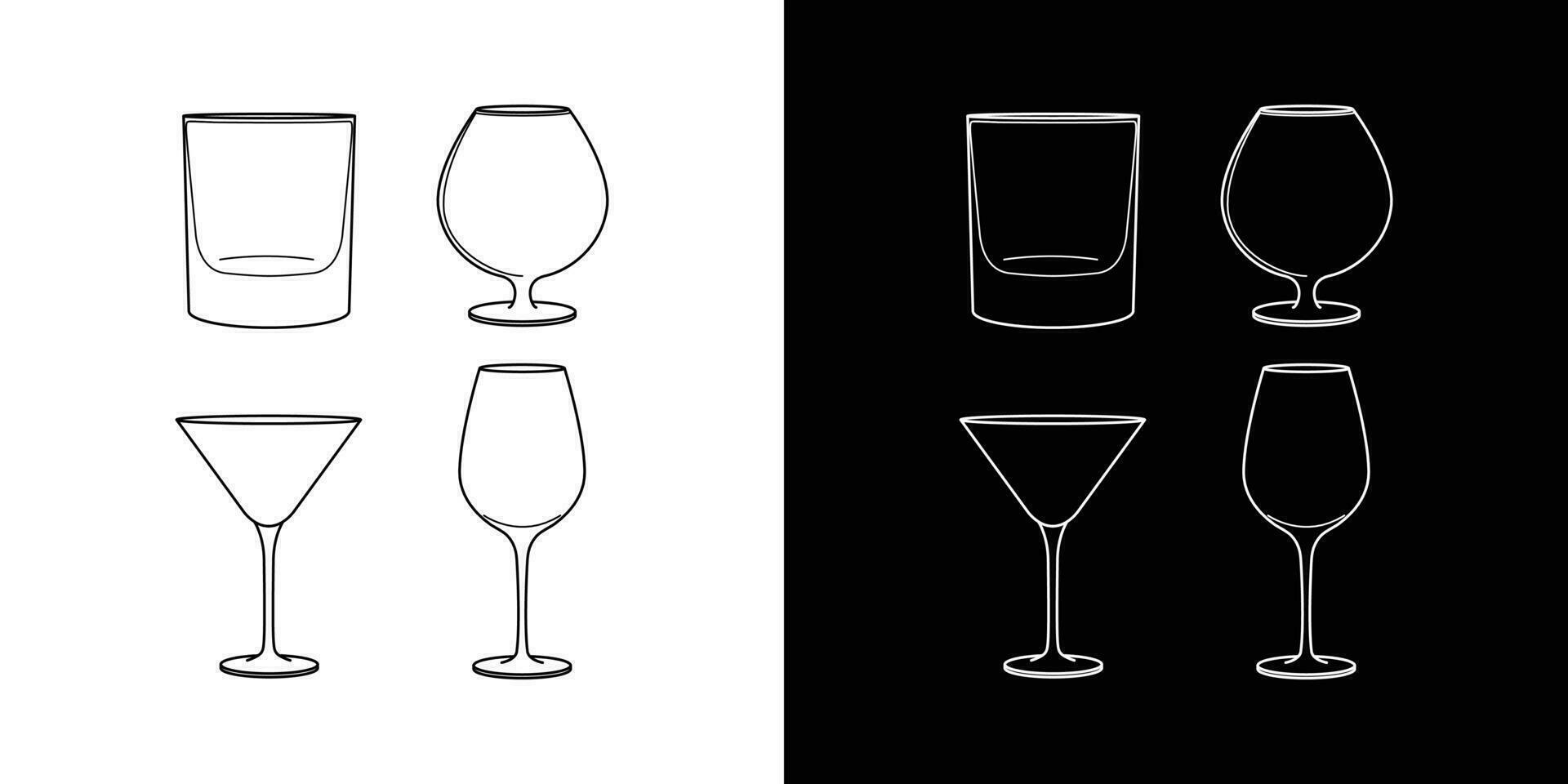 Set of glasses for alcohol in a realistic style. linear icon. Editable stroke vector