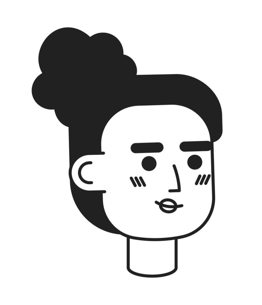 africano americano niña sonriente monocromo plano lineal personaje cabeza. bollo peinado. bonito rostro. editable contorno mano dibujado humano cara icono. 2d dibujos animados Mancha vector avatar ilustración para animación