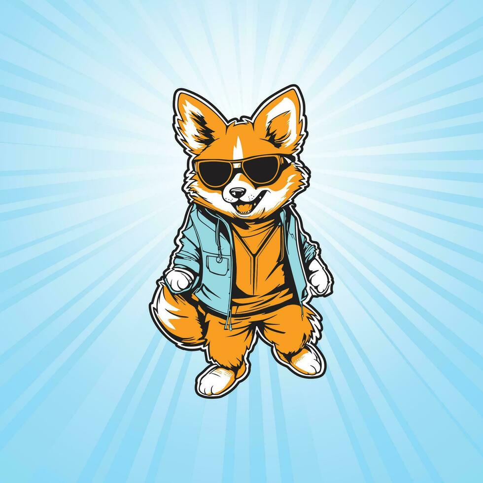 frio corgi vistiendo Gafas de sol y un chaqueta vector