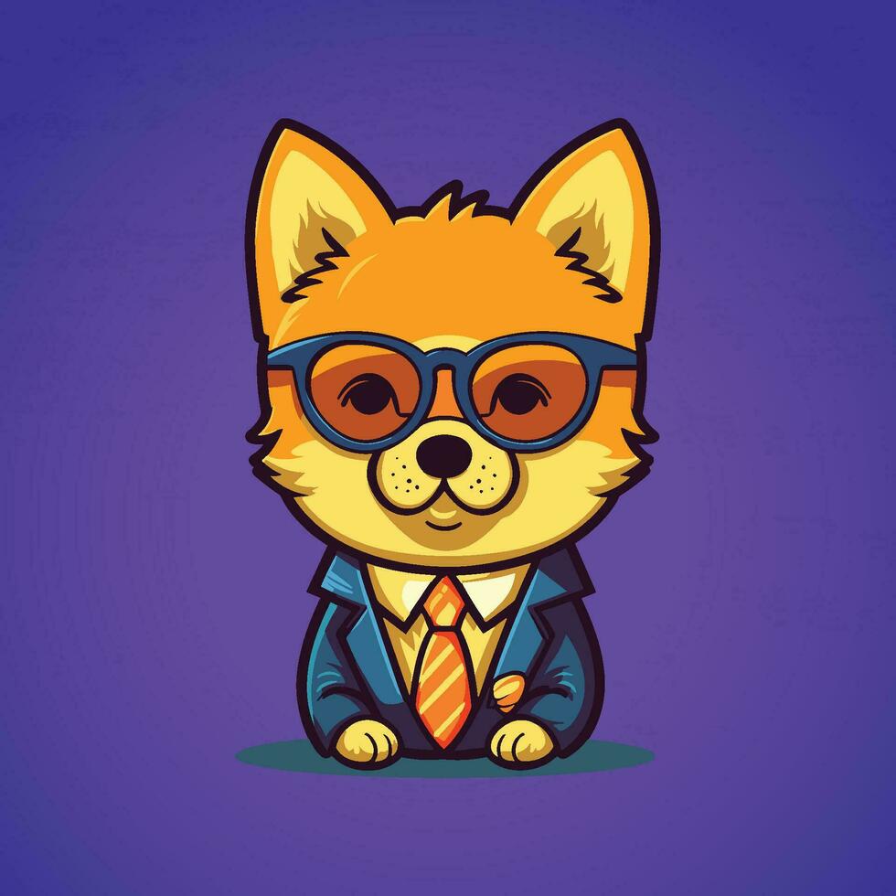 elegante canino erudito en azul traje y lentes vector