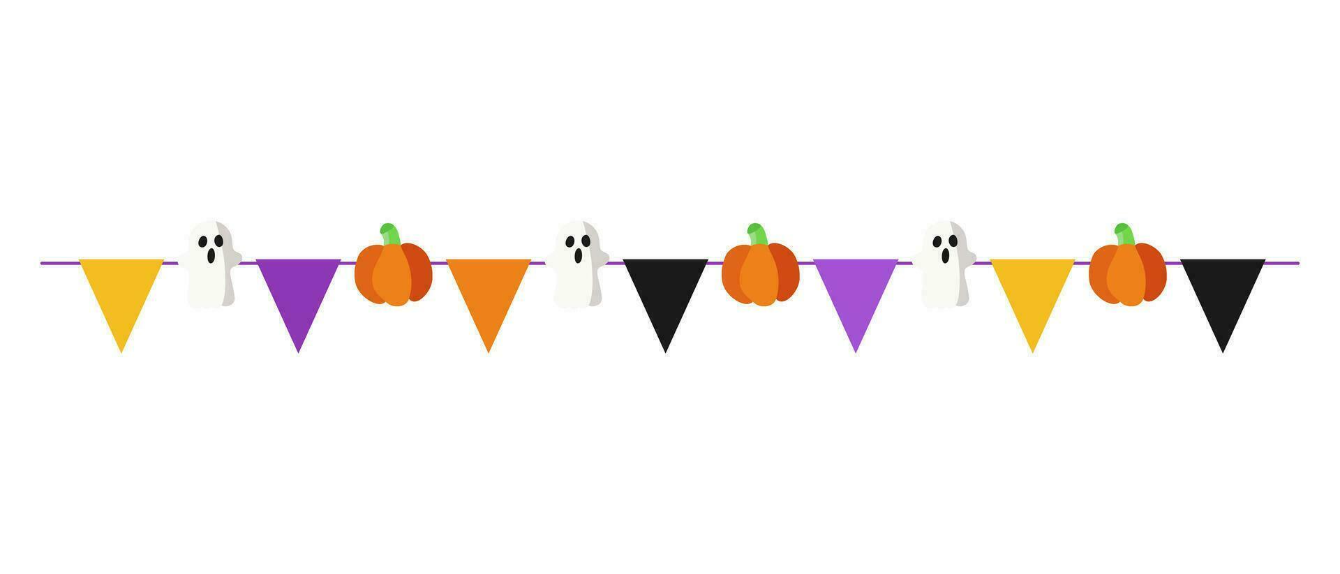 Víspera de Todos los Santos guirnalda con calabazas y fantasmas Víspera de Todos los Santos verderón. aislado gráfico modelo. vector ilustración.