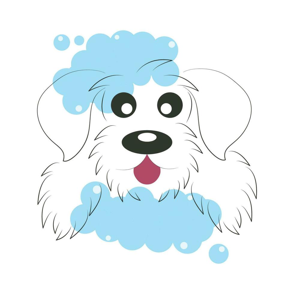 Logo shaggy dog in soap foam on a white background for a grooming salon vector