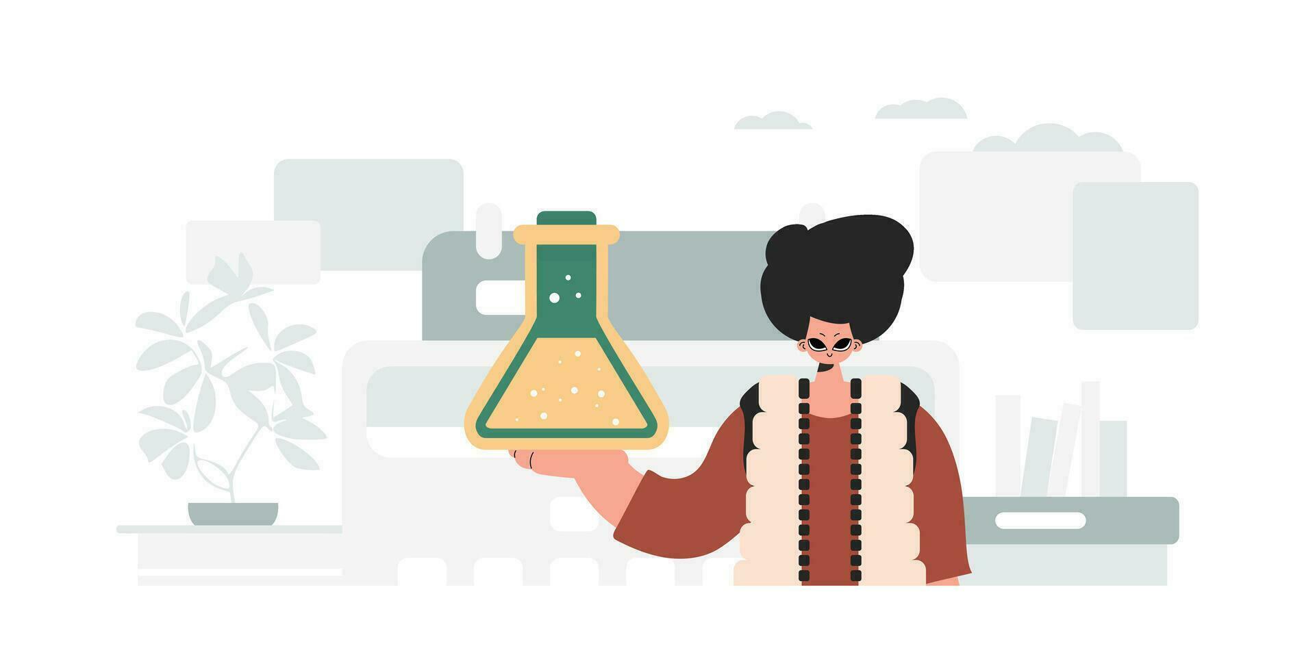 Person holding chemical carafe, learning subject. Trendy style, Vector Illustration