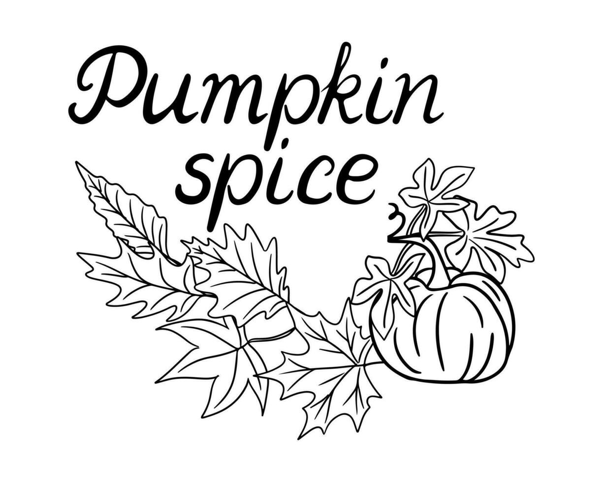 Sketch hand drawn outline autumn lettering and quote or pharse for cards, banners, posters design, stickers. Pumpkin spice slogan. Black doodle elements on white background. vector