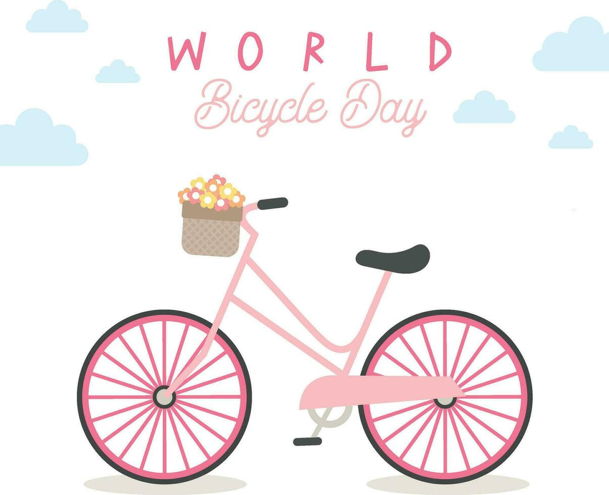 flat design vector cute pink world bicycle day illustration