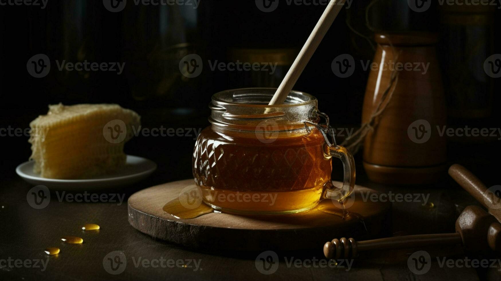 miel tarro y cazo ai generado foto