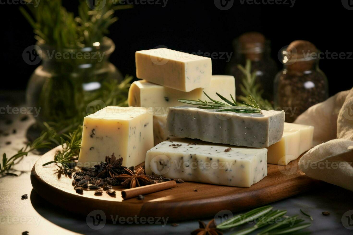 Natural soap bars board. Generate Ai photo