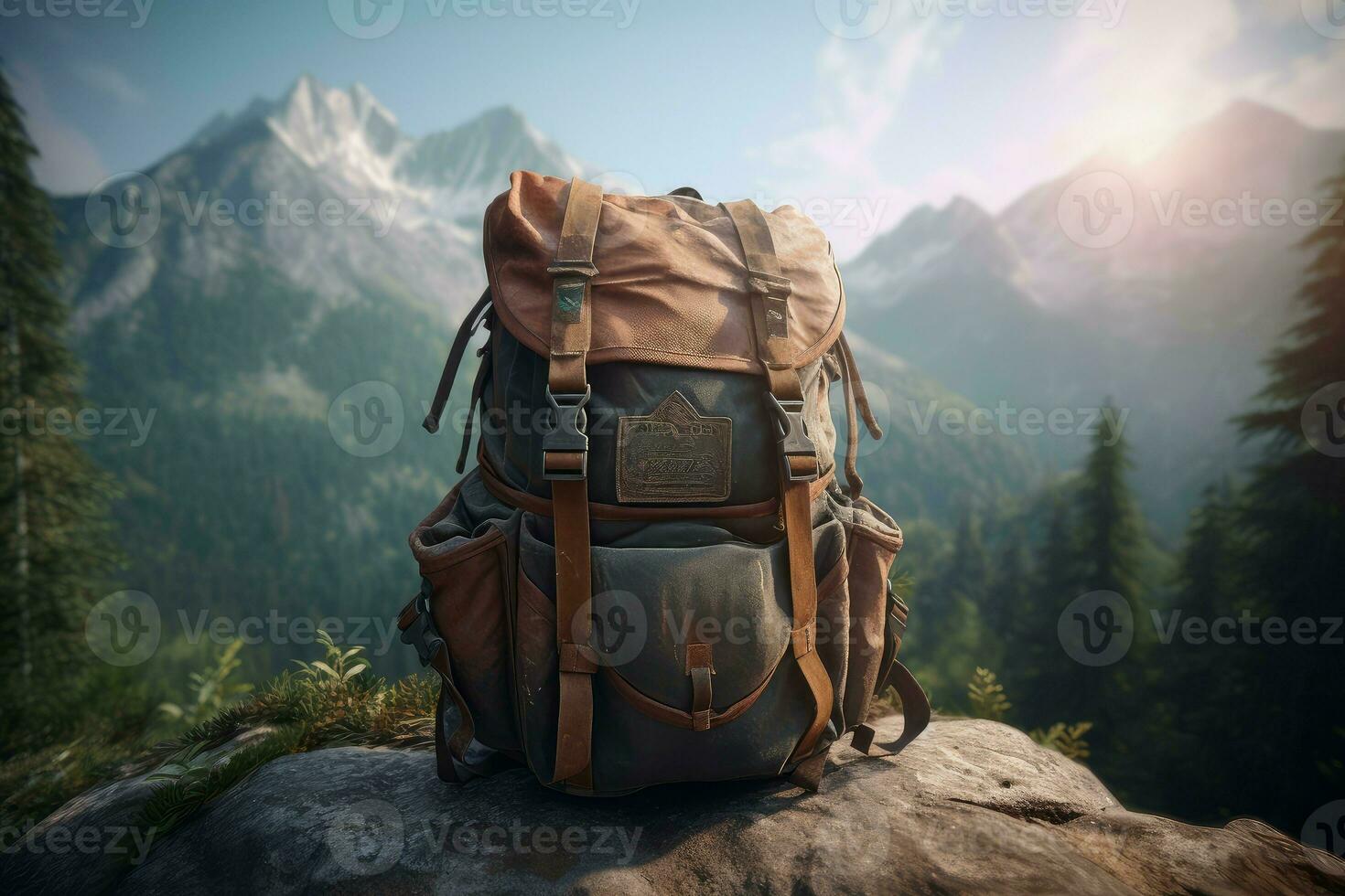 montaña mochila. generar ai foto