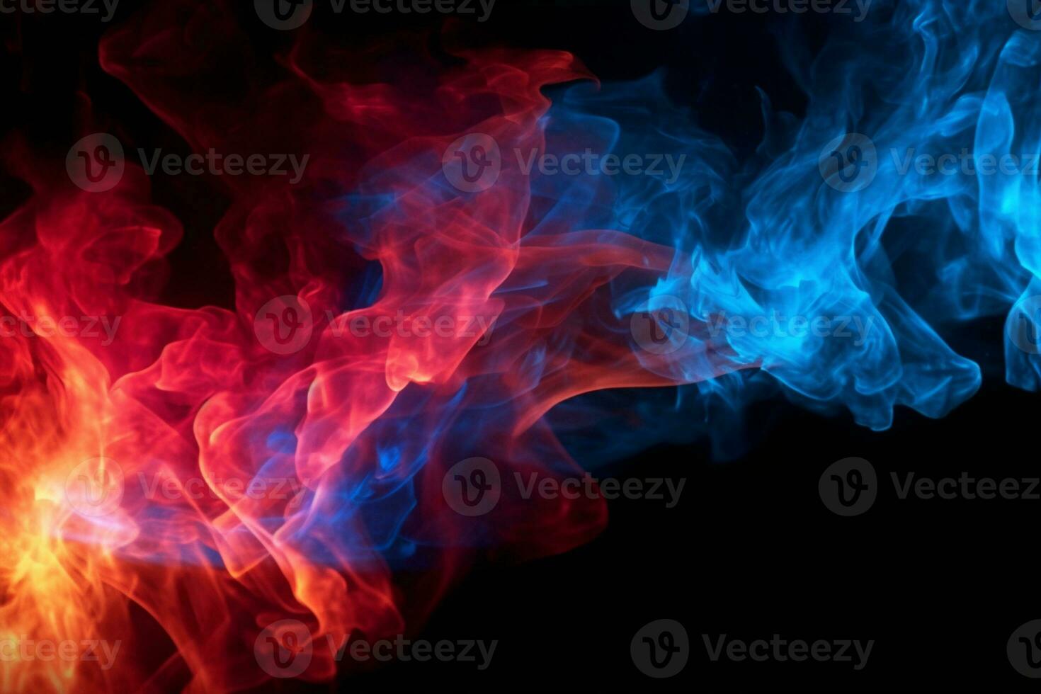 Red and blue fire on balck background AI Generated photo