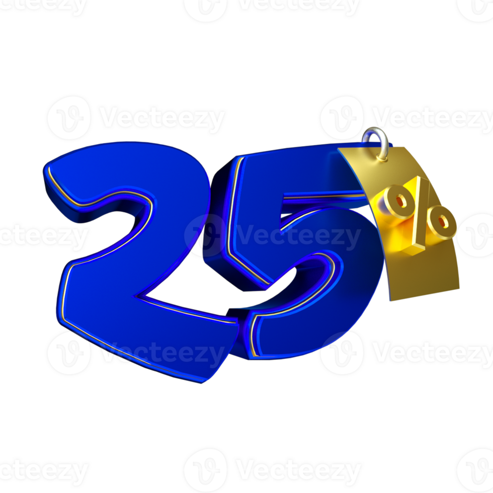 3d render number blue percent png