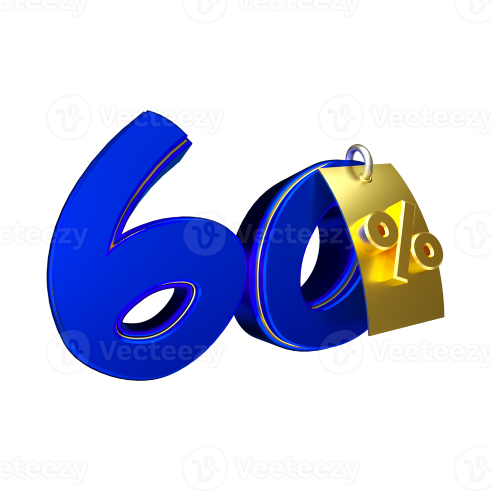 3d render number blue percent png