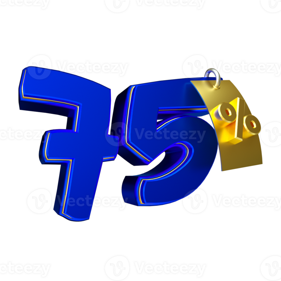 3d render number blue percent png