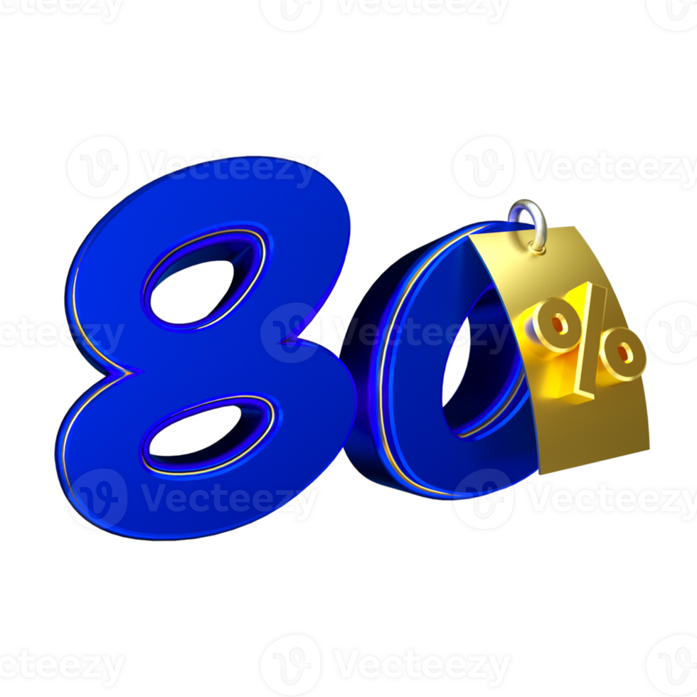 3d render number blue percent png