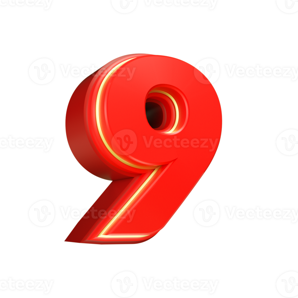 3d render red number png
