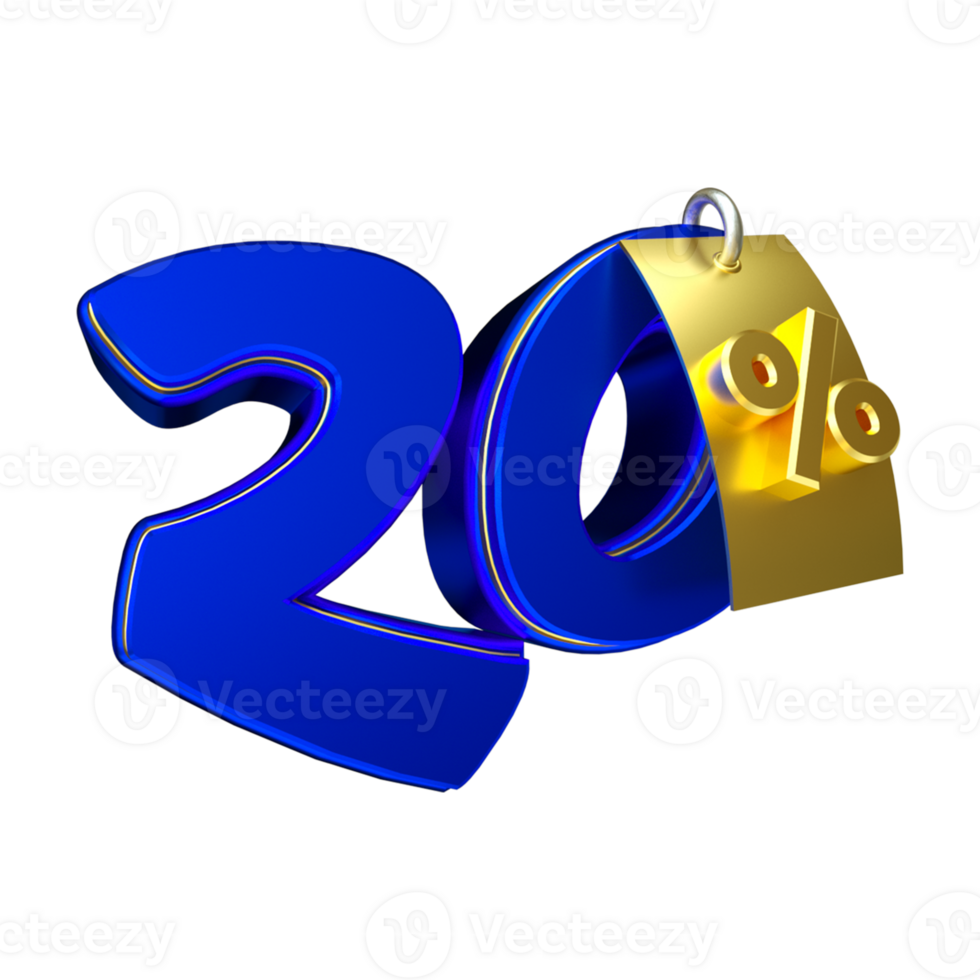 3d render number blue percent png