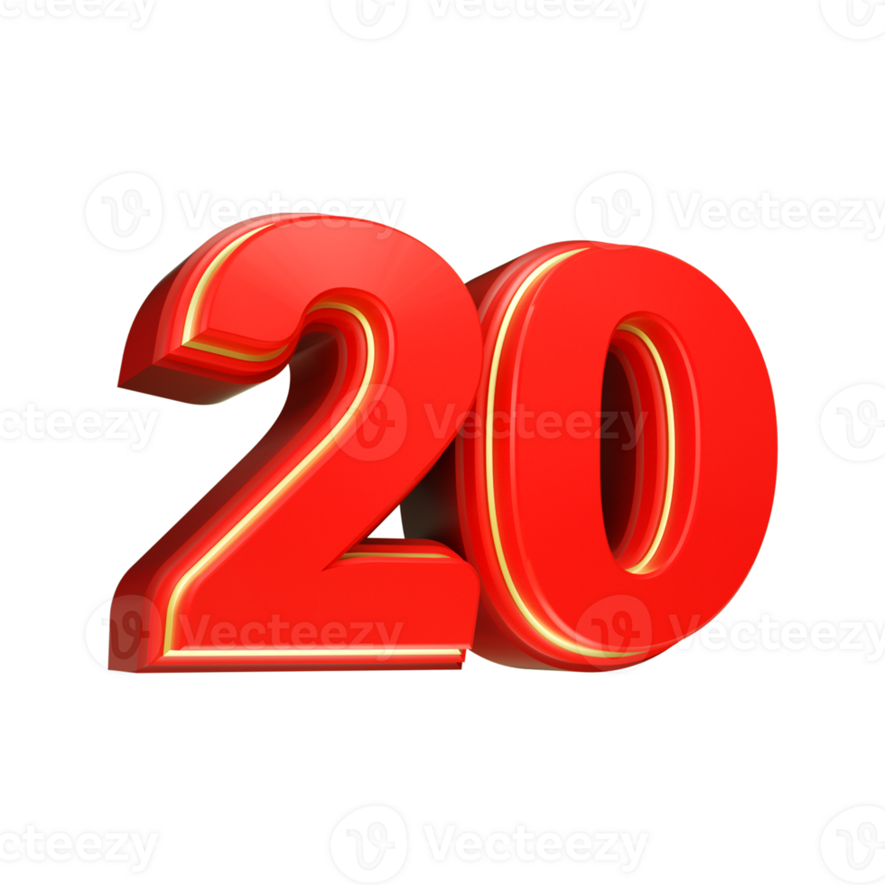 3d render red number png