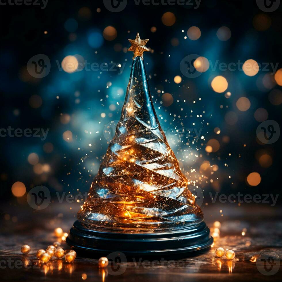 Abstract Christmas tree with blurred shiny lights and decorations - AI generated image photo