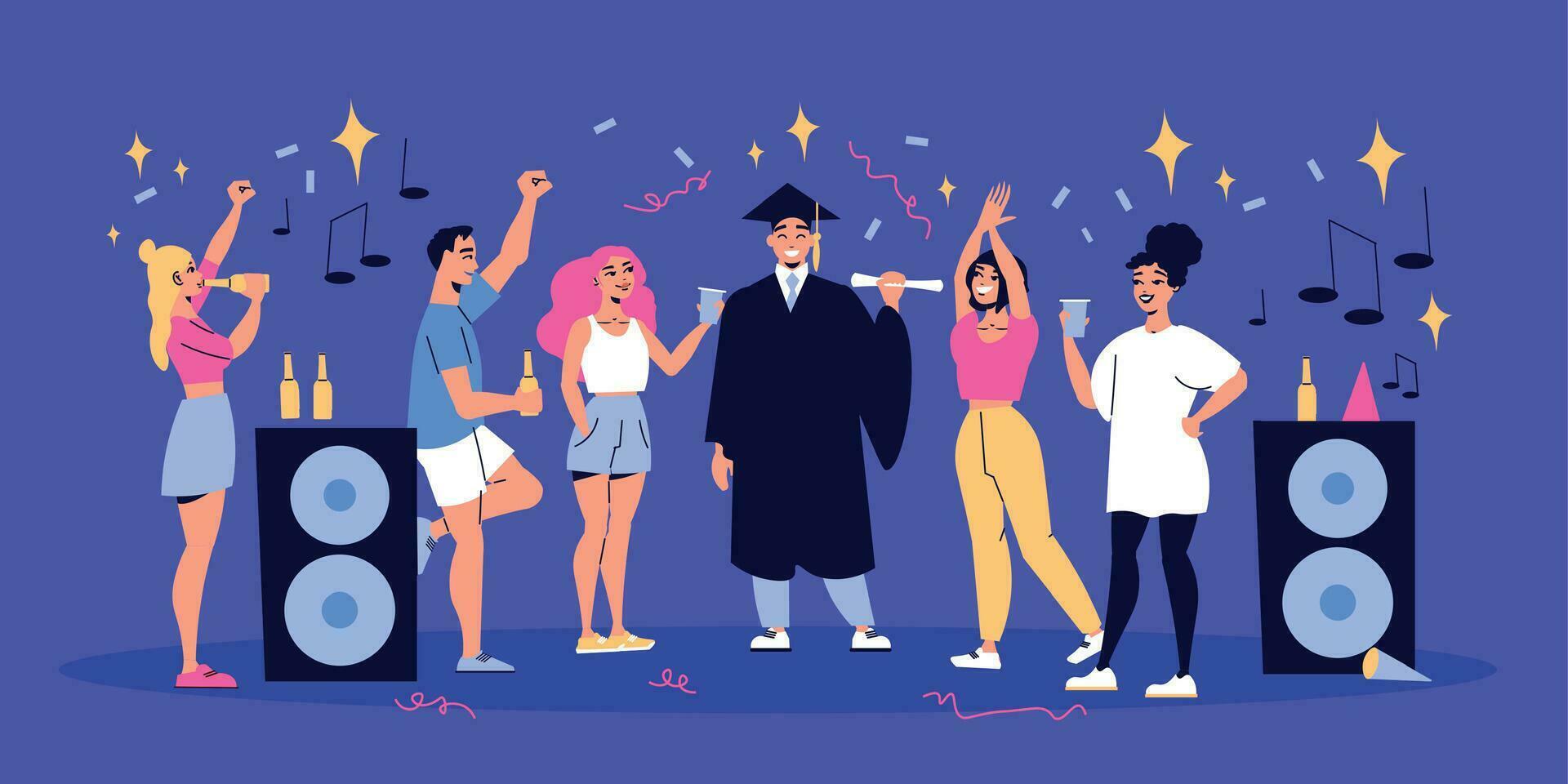 Student Dormitory Party Flat Illustration vector