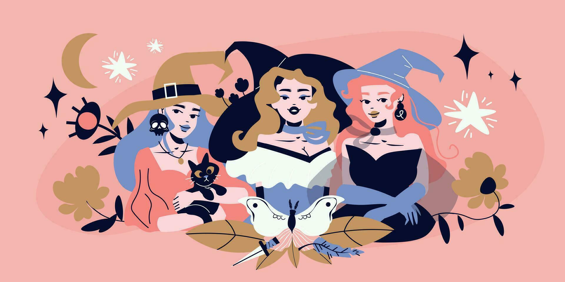 Witches Mystery Flat Illustration vector