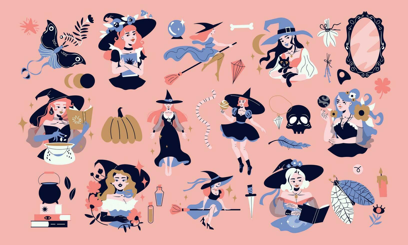 Witches Flat Set vector