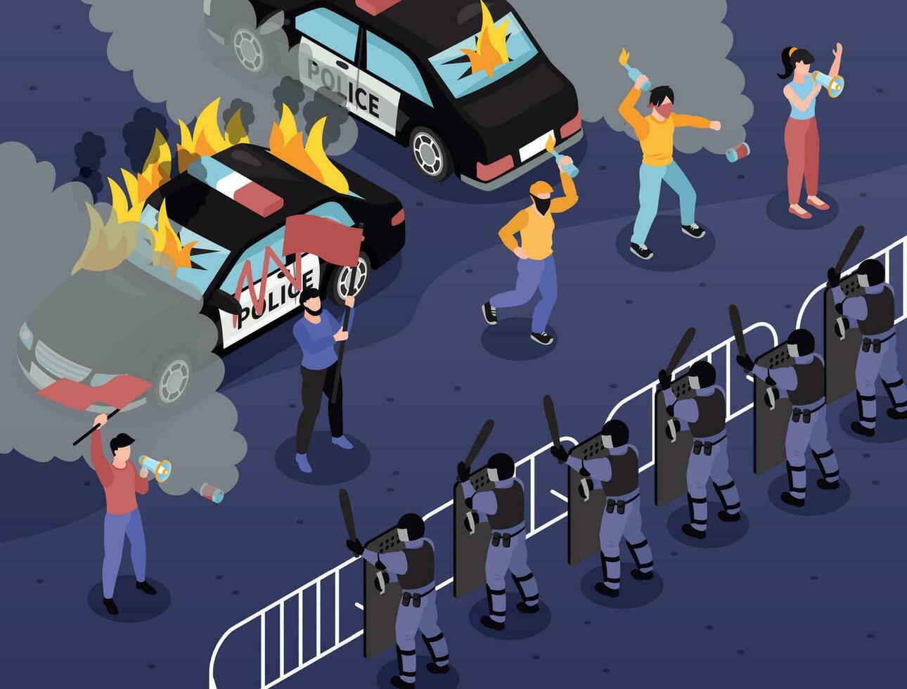 Isometric Protest Composition vector