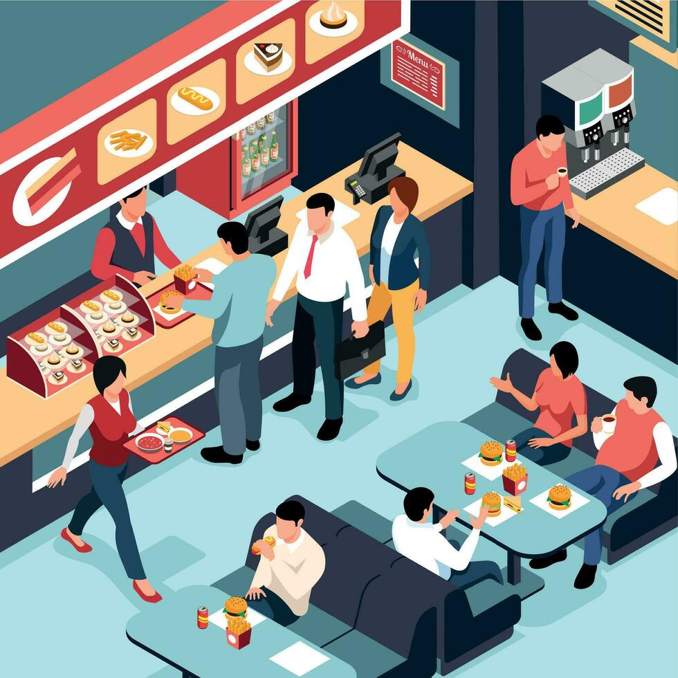 Isometric Food Court Illustration vector