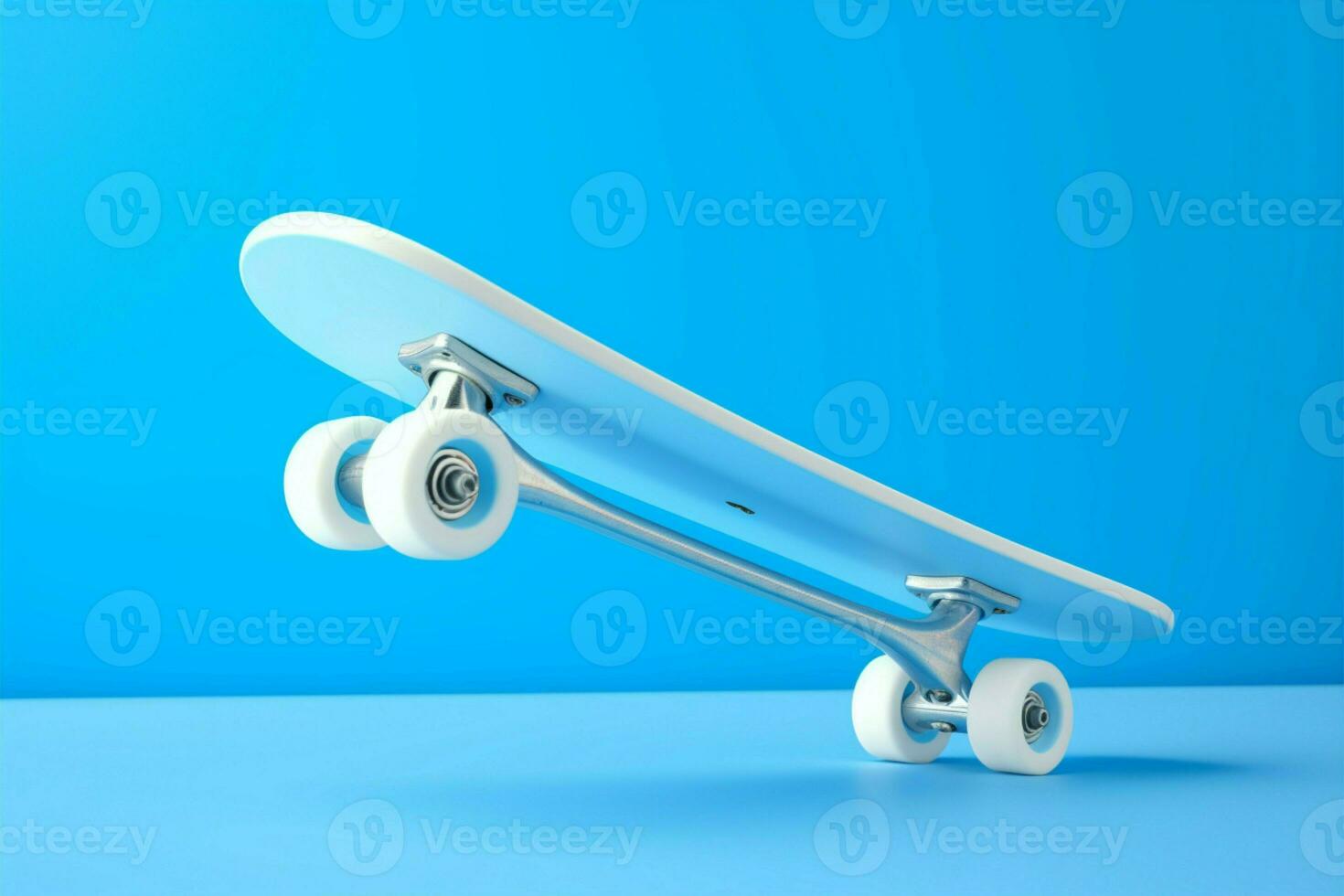 Skateboard frame in a pastel minimalist concept on bright blue AI Generated photo