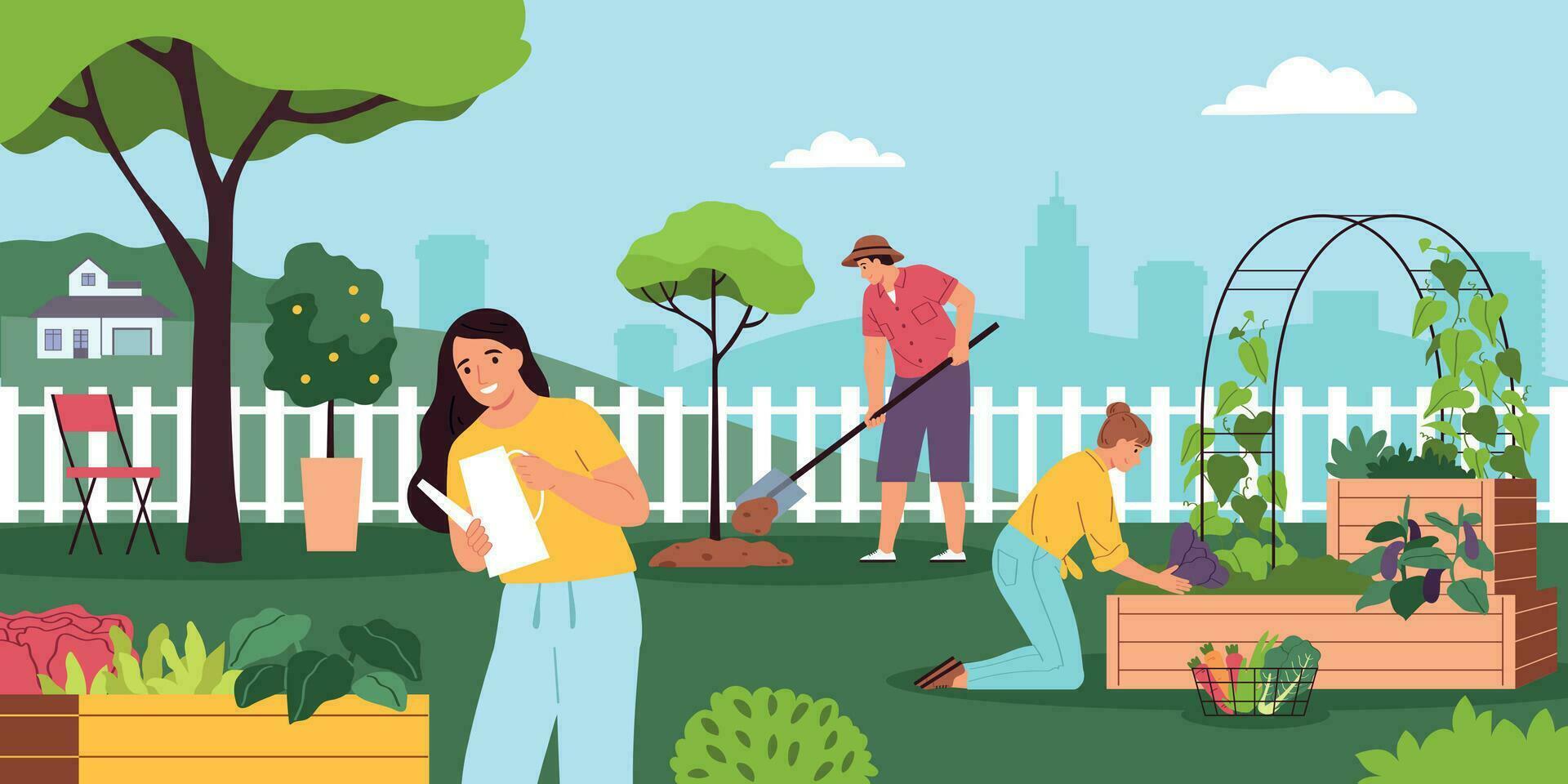 Community Garden Vector Illustration