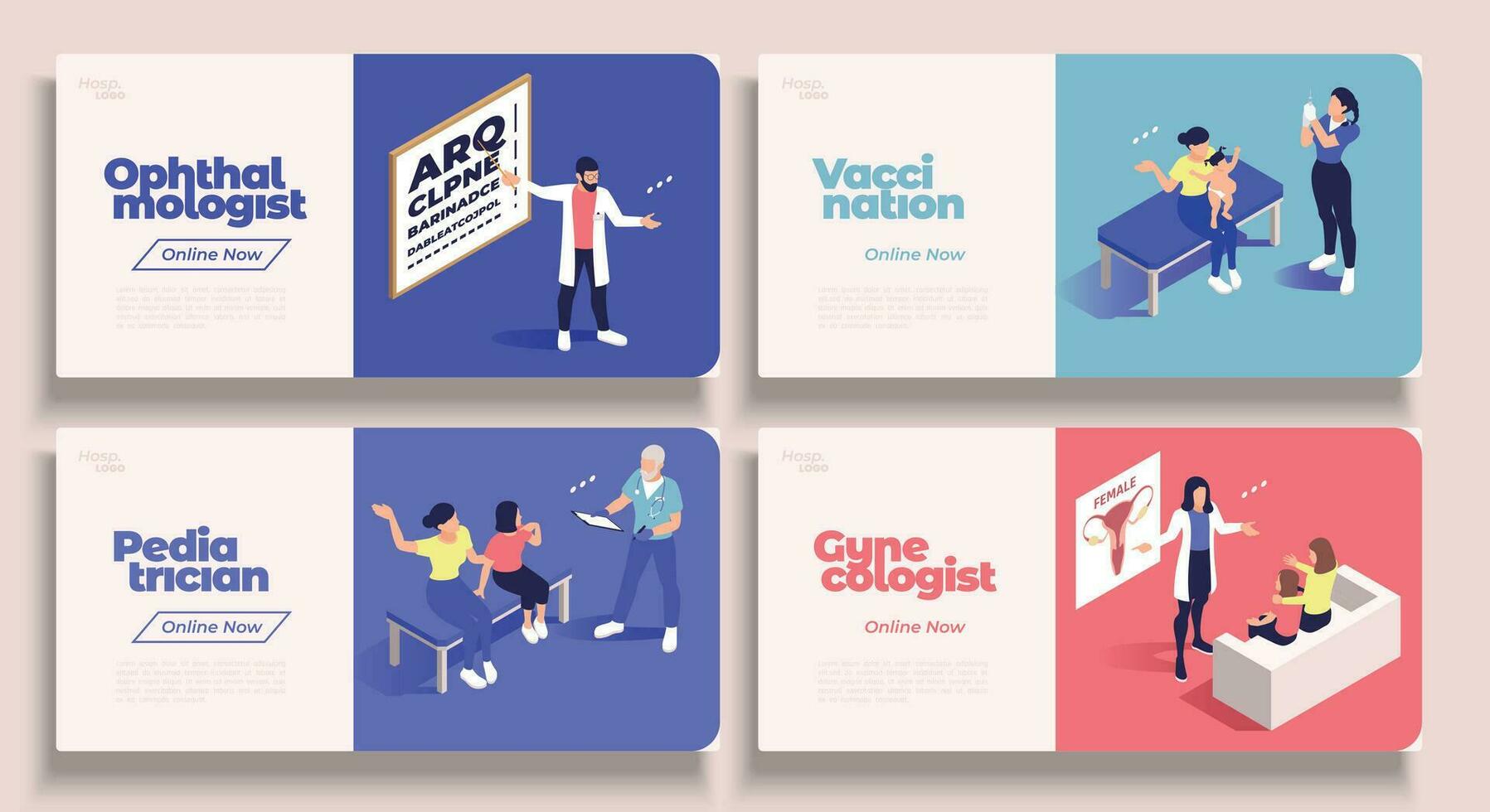 Isometric Pediatrics Horizontal Banners vector