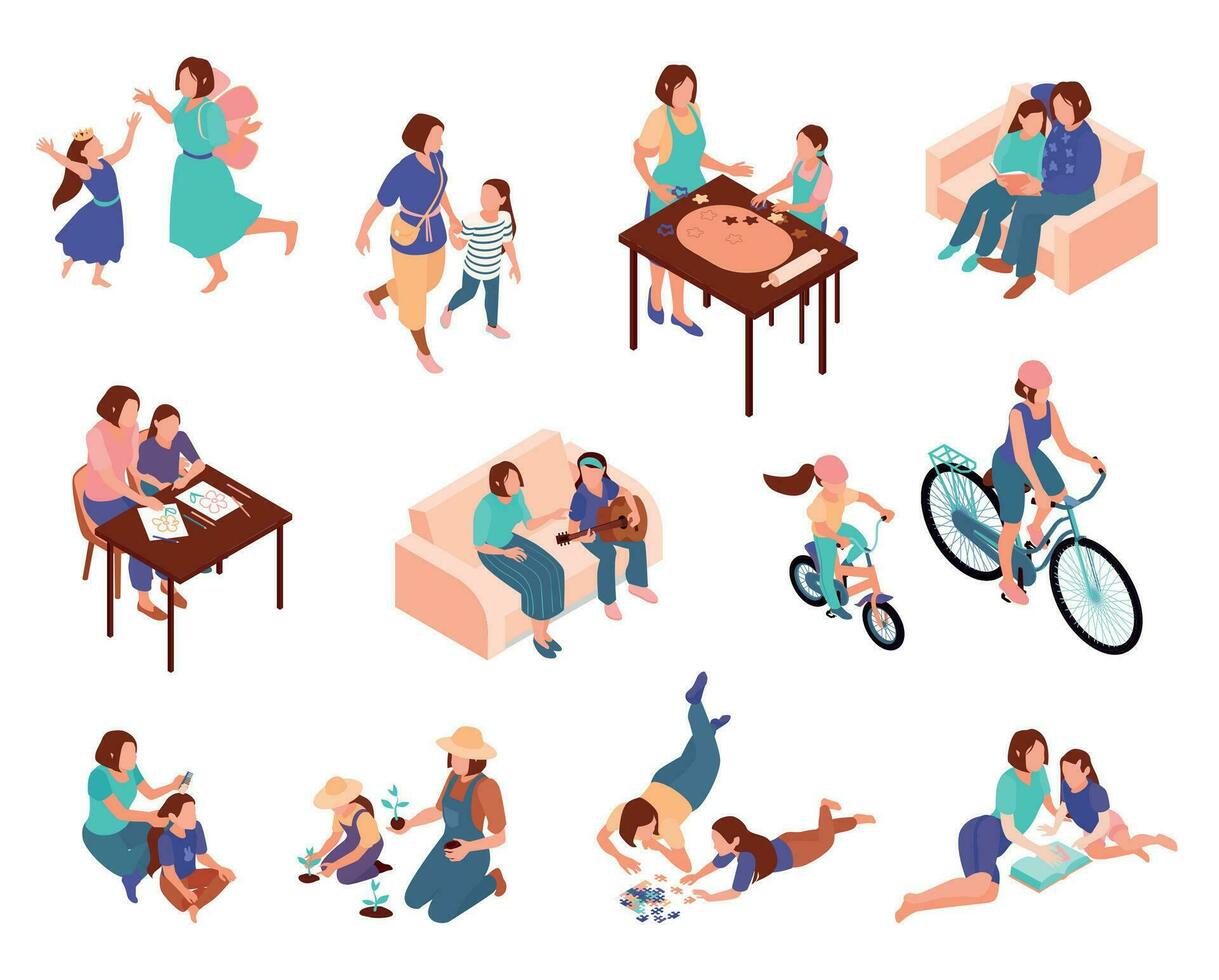 Motherhood Isometric Set vector