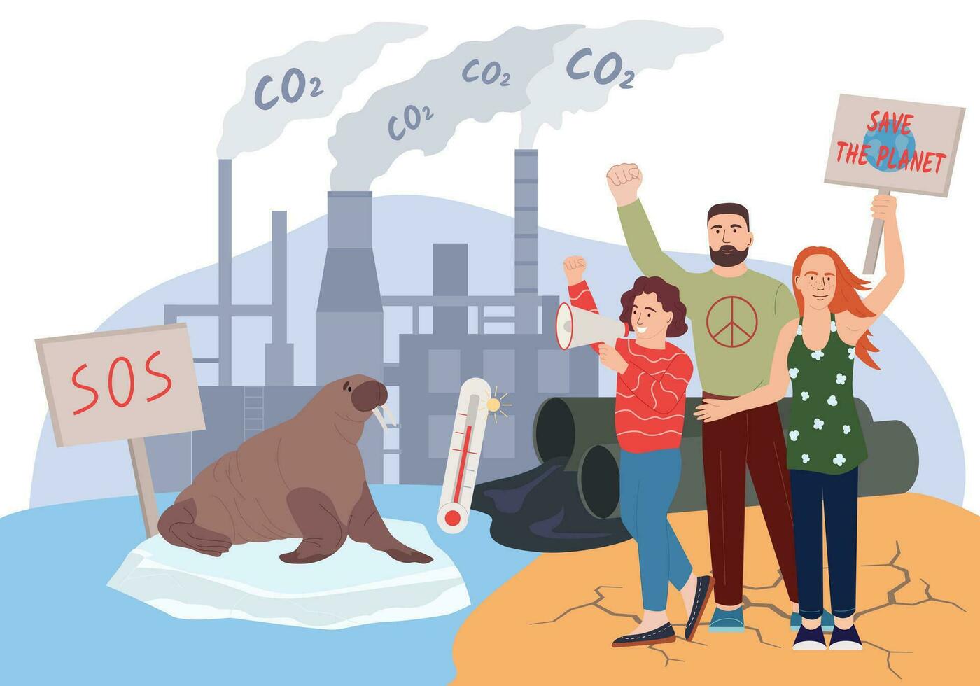 Global Warming Protesters Composition vector