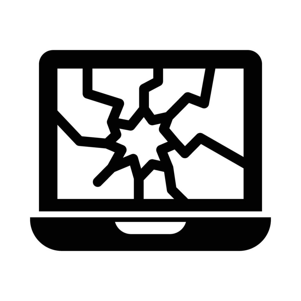 Broken Laptop Vector Glyph Icon For Personal And Commercial Use.