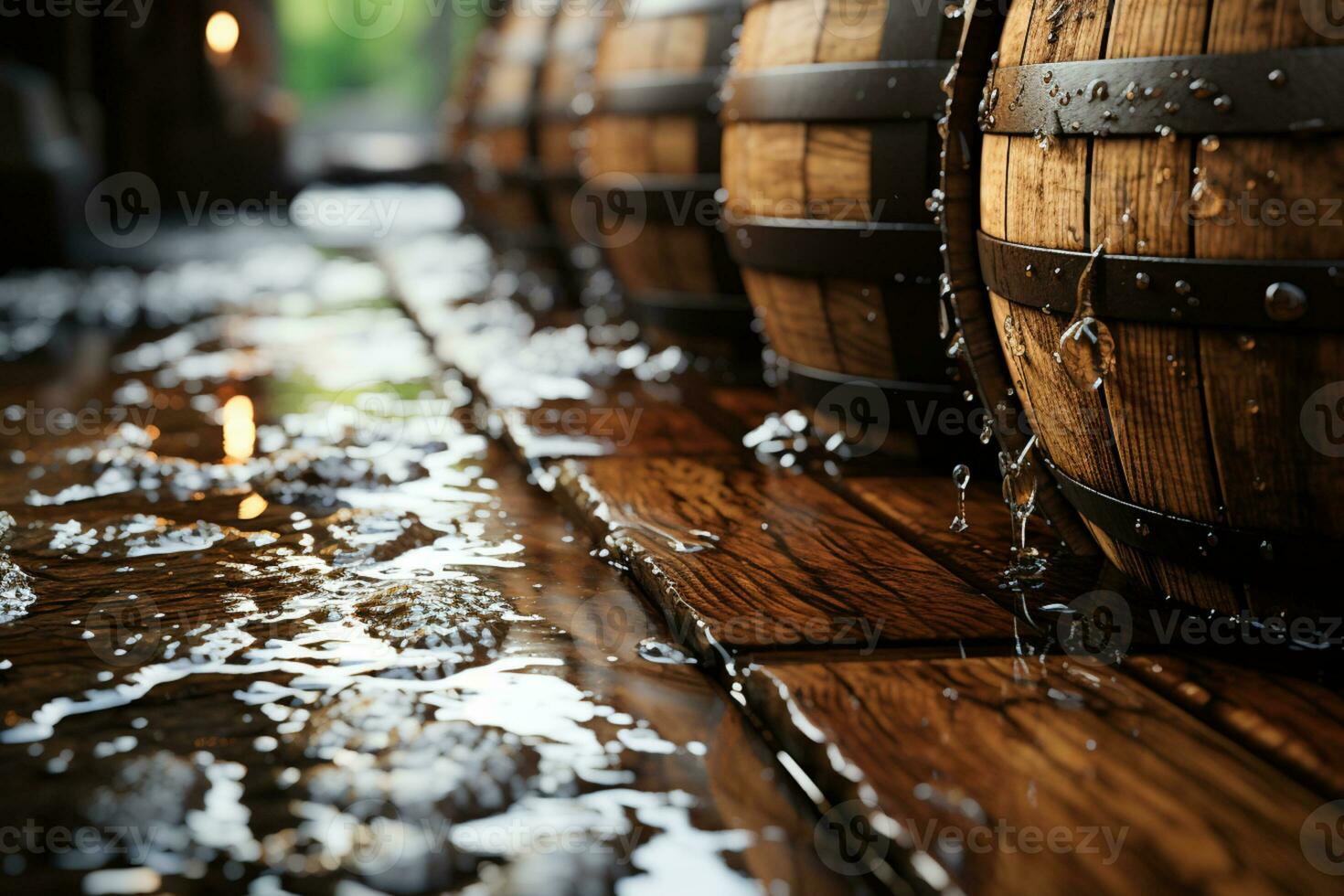 detallado de cerca revela el Rico textura de un de madera barril, Perfecto fondo ai generado foto