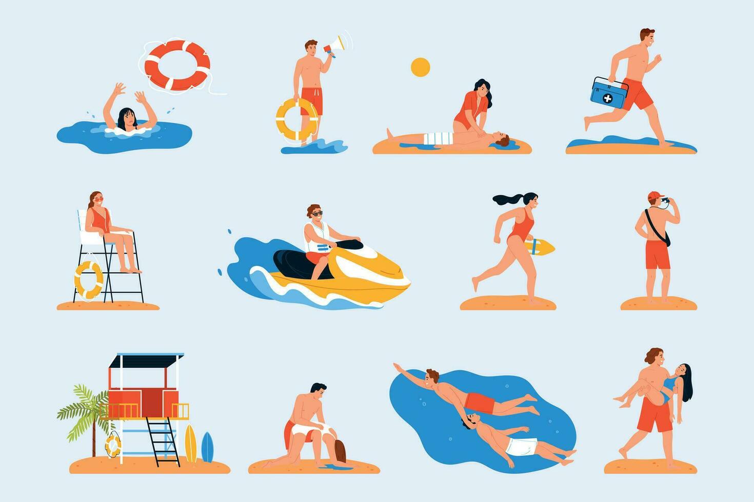 Lifeguards Color Icon Set vector