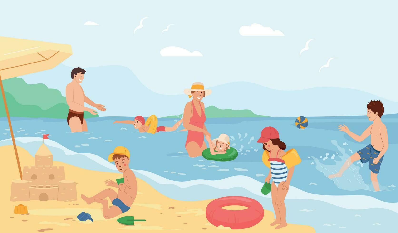 Kids Safety In Water Composition vector