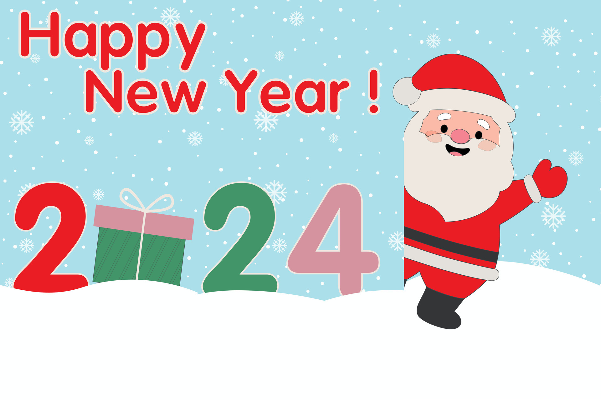 Merry christmas and Happy new year 2024 with santa claus cute cartoon