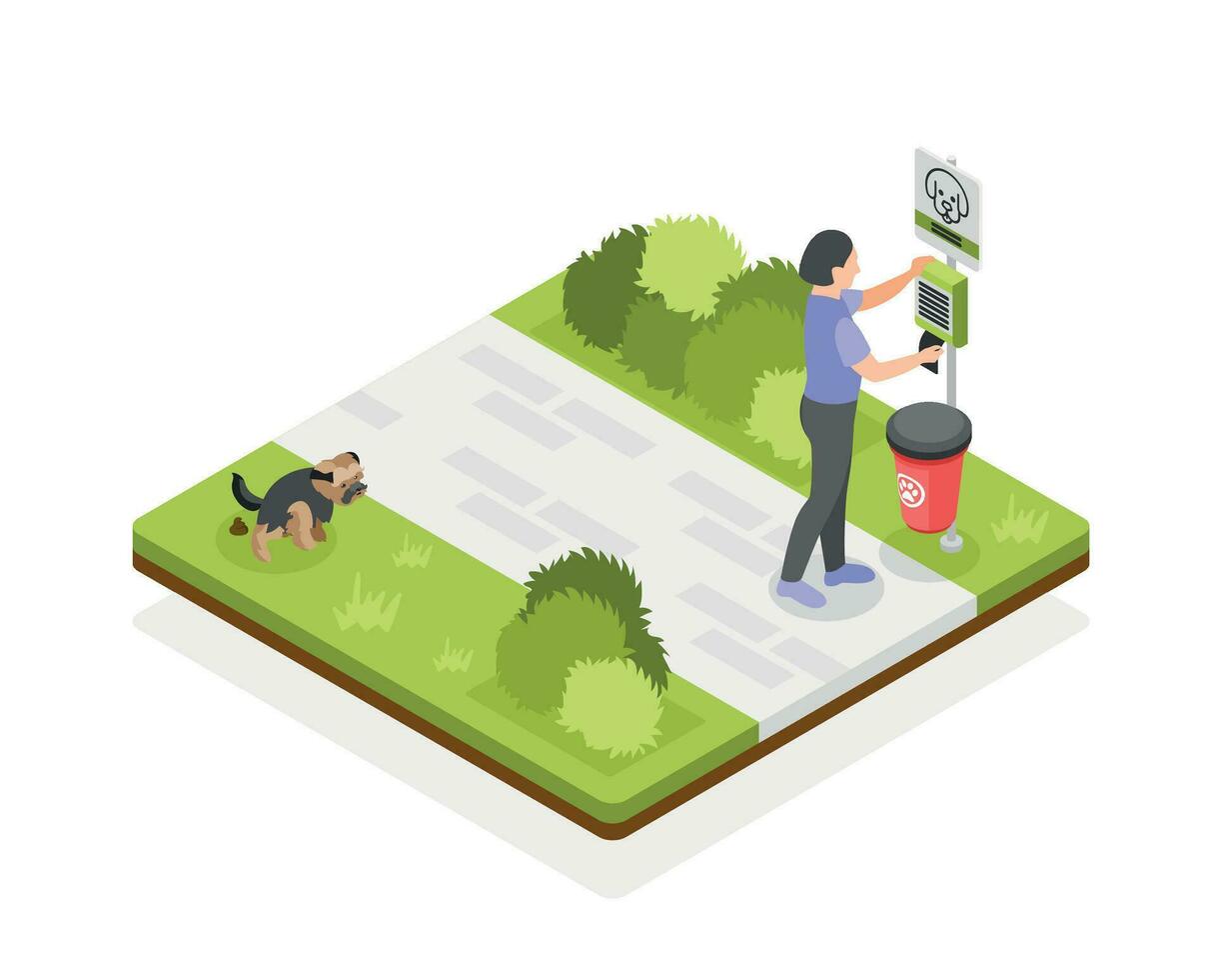 People Clean After Dog Concept vector