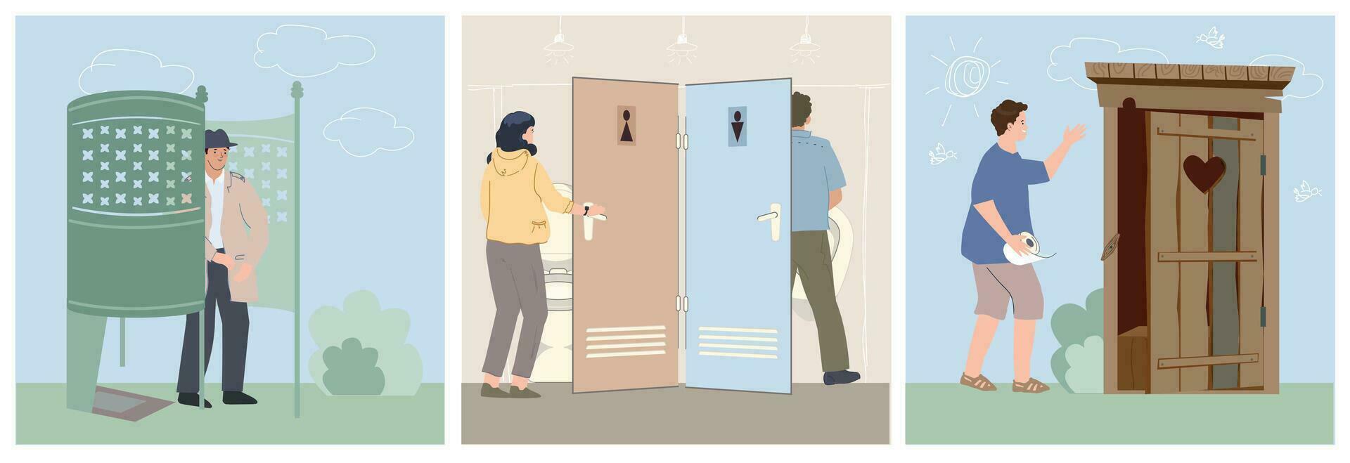 Public Toilet Flat Square Illustrations vector