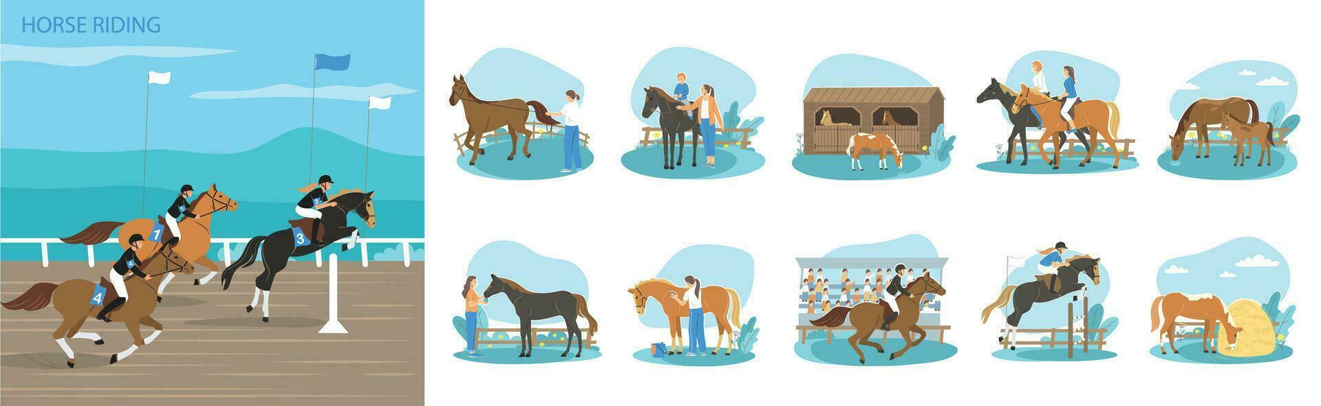 Horse Riding Composition Set vector