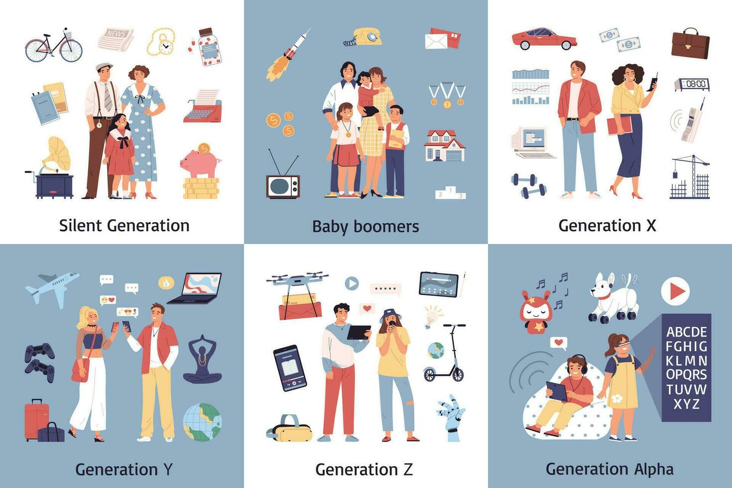 Generations Square Compositions Set vector