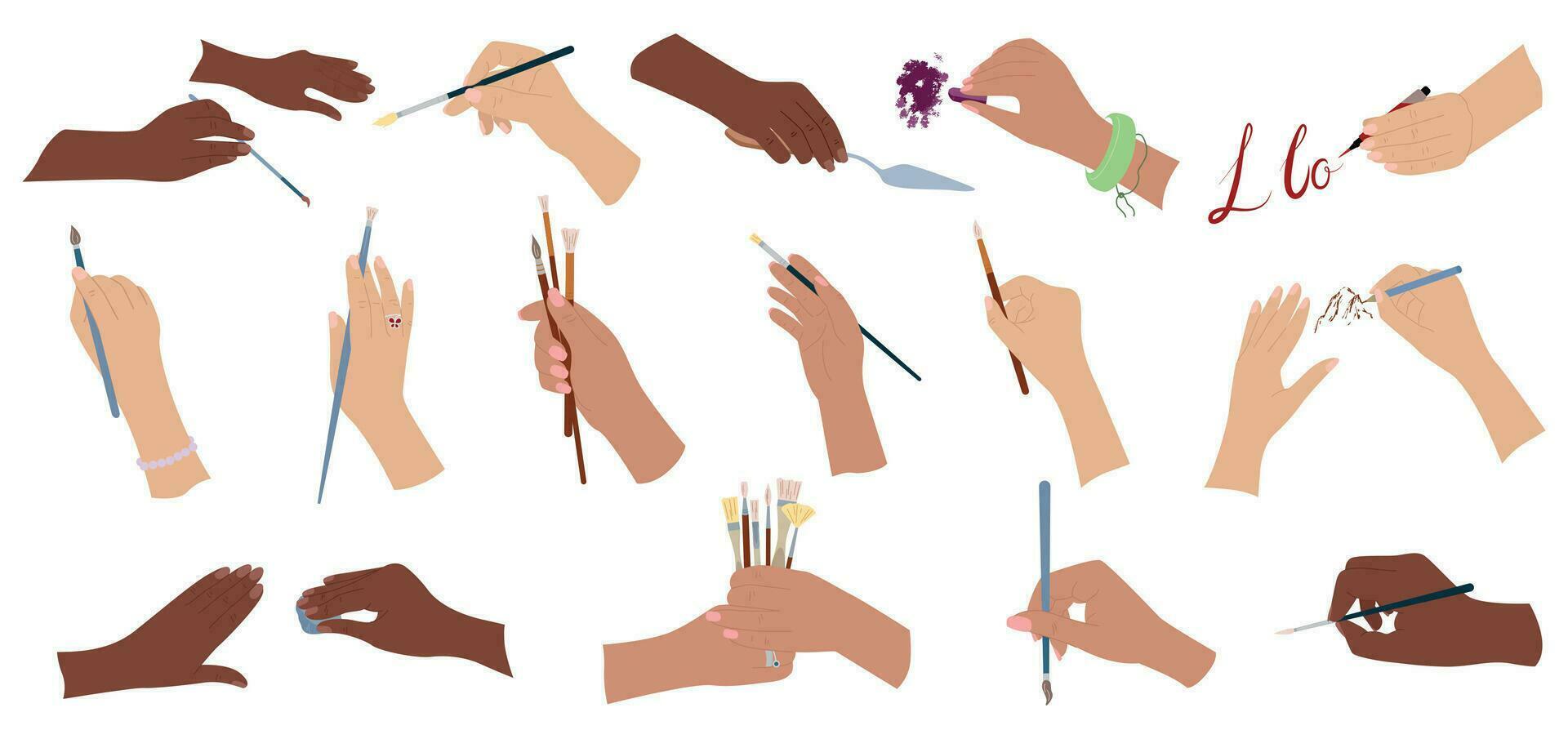 Hands Holding Paintbrushes Set vector