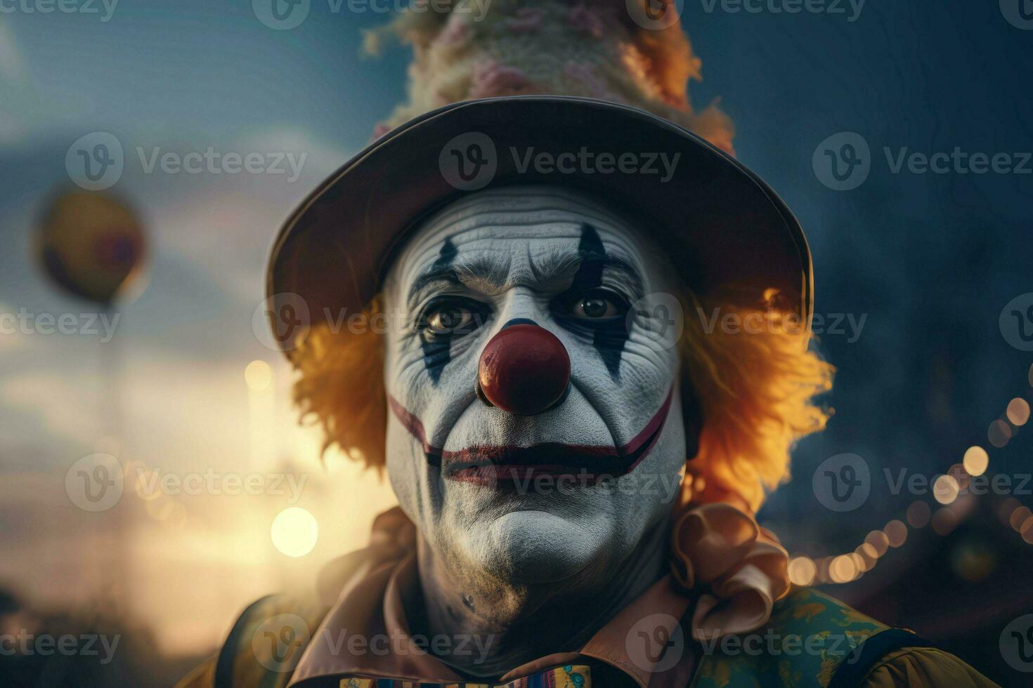 Sad clown circus lights. Generate Ai photo